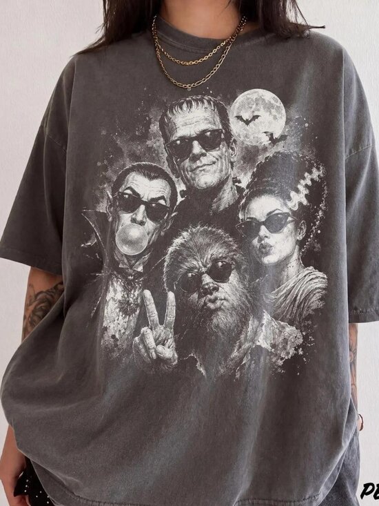 Other - Retro Halloween Monster Selfie S Shirt, Frankenstein Werewolf Dracula Bubblegum